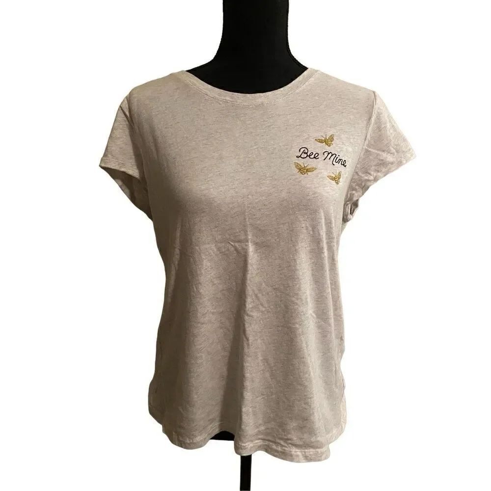 GAP Women`s Crewneck Print Tee Cap Sleeve T-Shirt Top Bee Mine Embroidery Size L